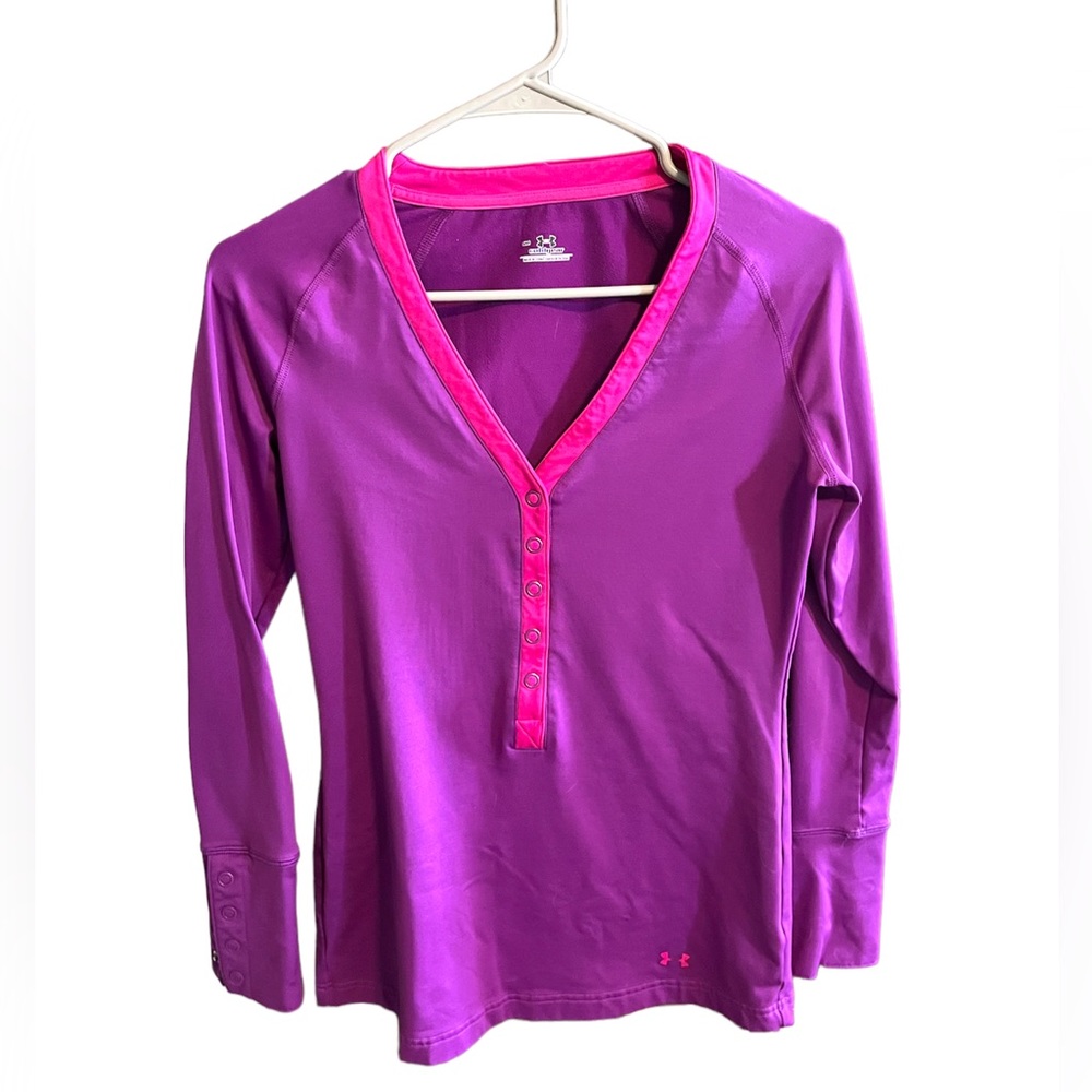 Under Armour Women's Baselayer Shirt Henley Small Long Sleeve Cold Gear